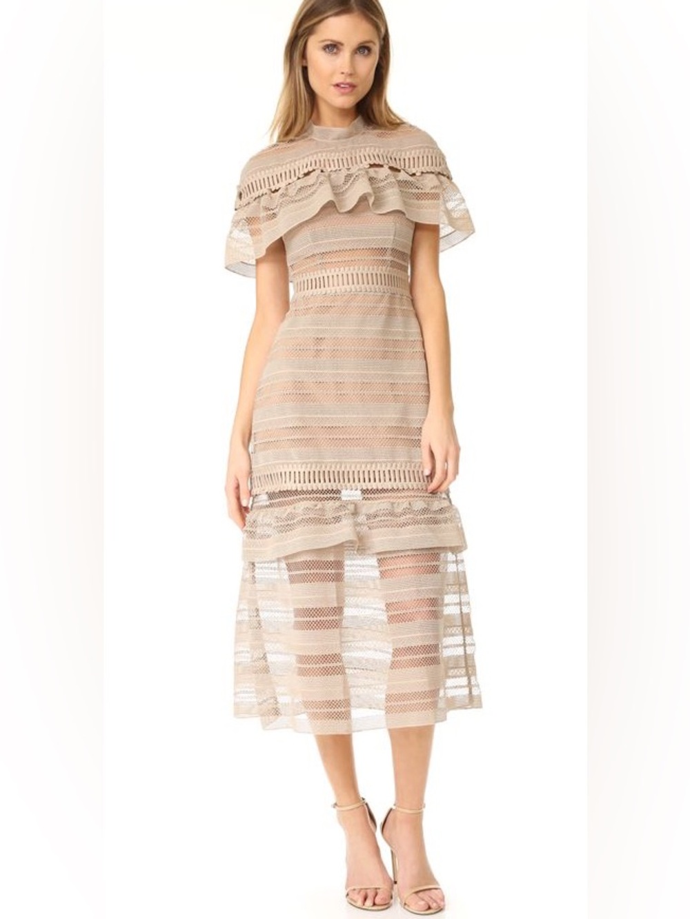 Self-Portrait Yoke Frill Midi Dress